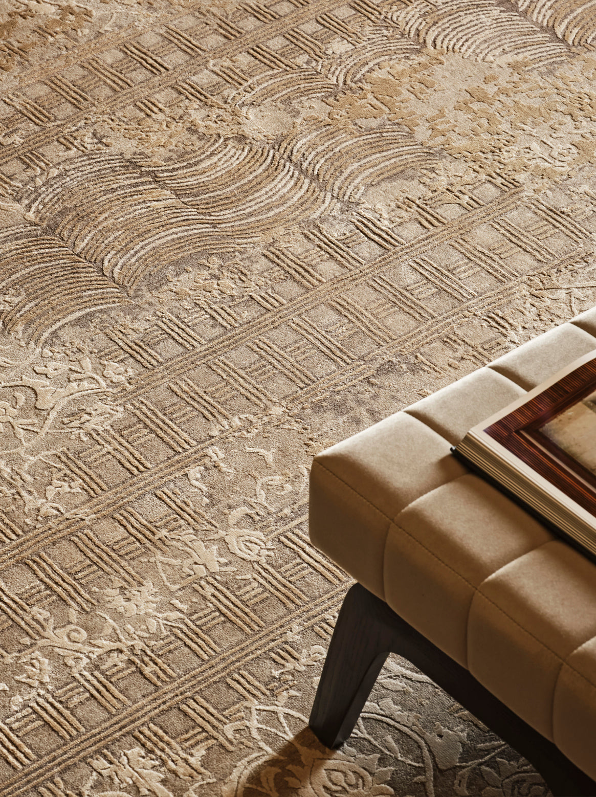 Luxury hand knotted carpet made from Wool & Botanical Silk in sand color and 5'6" x 8' size