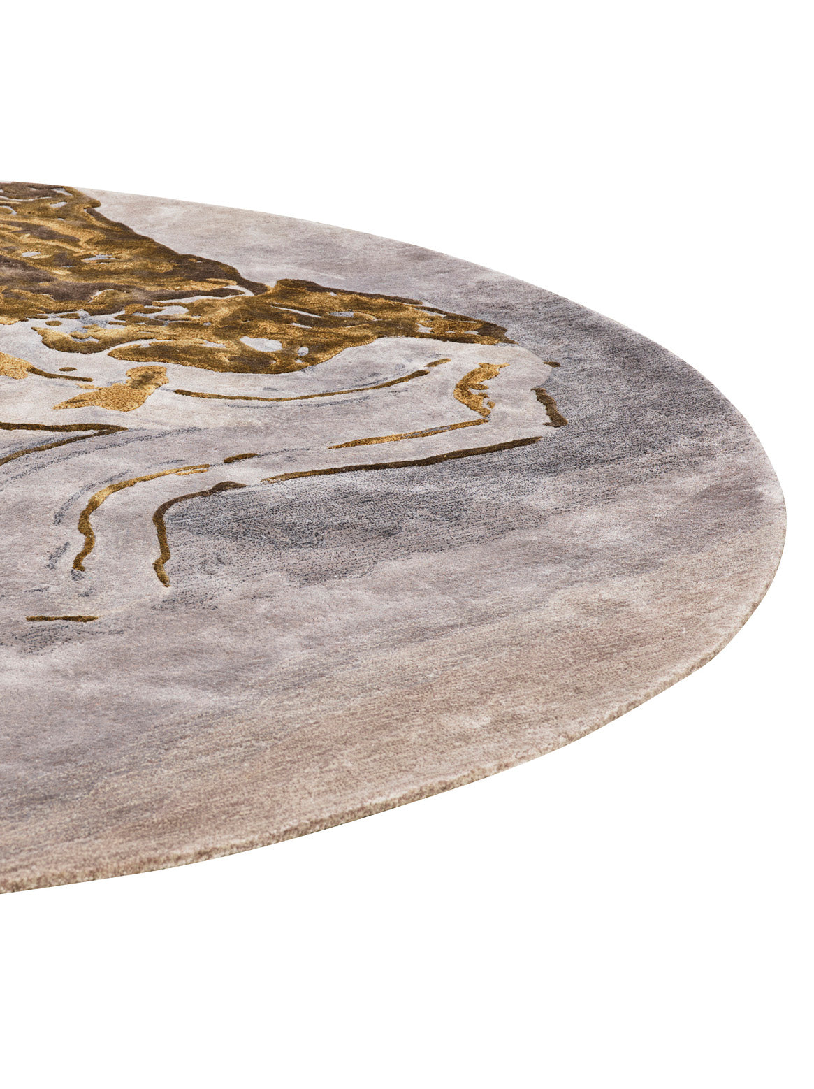 Luxury hand tufted carpet made from Botanical Silk in grey gold color and 7' x 7' size