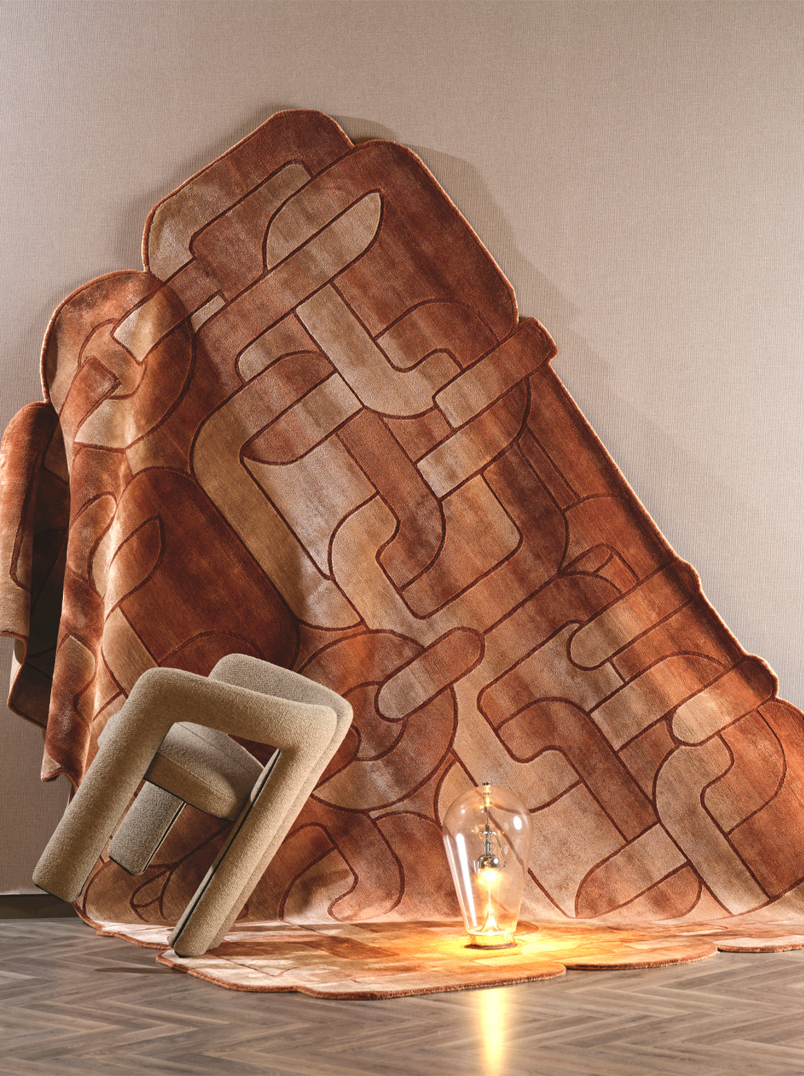 Luxury hand knotted carpet made from 100% Botanical Silk in sand color and 9’10” x 6’8” size