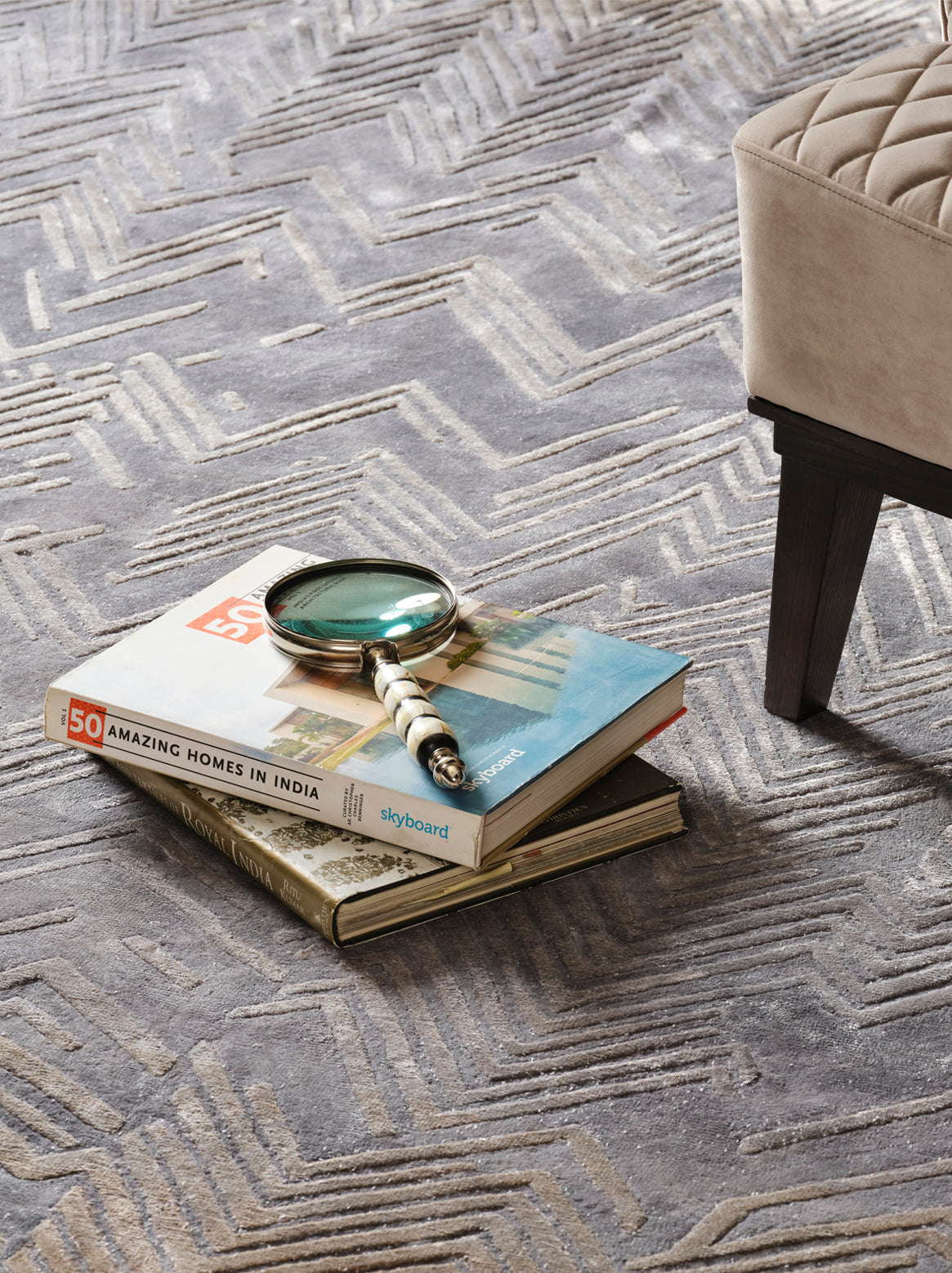 Luxury hand knotted carpet made from 100% Botanical Silk in ash color and 5'6" x 8' size