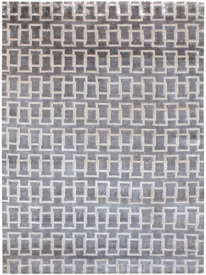 Hands BALANCE Silver Luxury Carpet - 100% Botanical Silk, Hand Knotted (5'6" x 8')