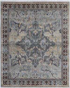 Hands HKD-5 Brown Blue Luxury Carpet - Wool & Bamboo Silk, Hand Knotted (8' x 10')