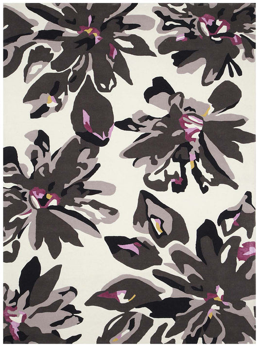 Hands IVY Black & White Luxury Carpet - Wool & Botanical Silk, Hand Tufted (5'6" x 8')