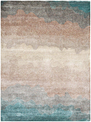 Hands SEQUENCE Blue Luxury Carpet - 100% Botanical Silk, Hand Tufted (3' x 5')