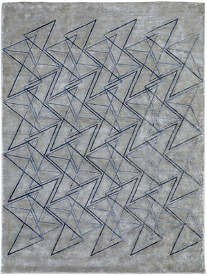 Hands TANGENT Grey Blue Luxury Carpet - 100% Botanical Silk, Hand Knotted (5'6" x 8')