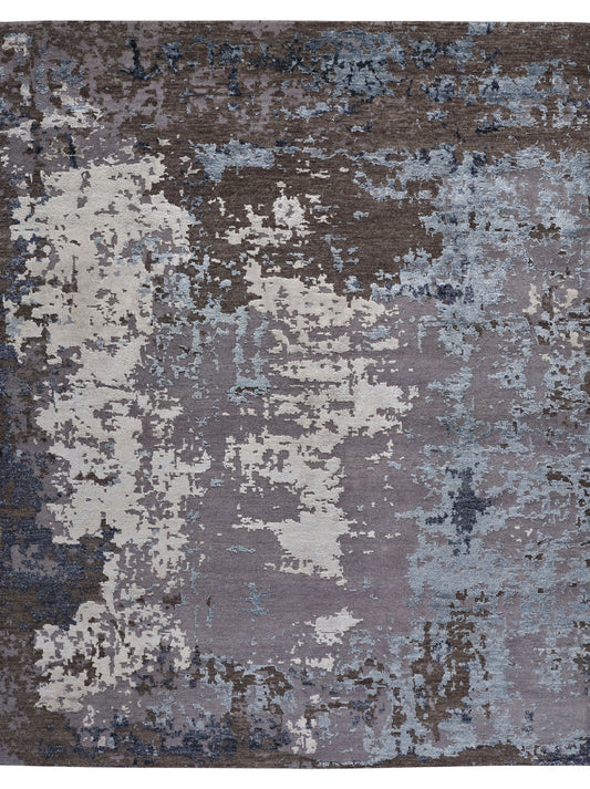 Hands VERNA Grey Blue Luxury Carpet - Wool & Bamboo Silk, Hand Knotted (8' x 10')