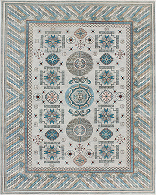 Hands DL 1322 Beige Blue Luxury Carpet - 100% Wool, Hand Knotted (9' x 12')