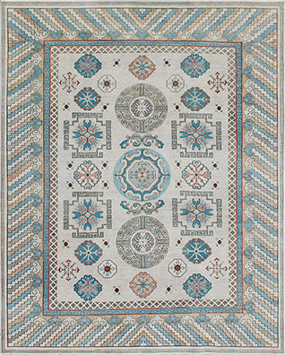 Hands DL 1324 Beige Blue Luxury Carpet - 100% Wool, Hand Knotted (12' x 18')