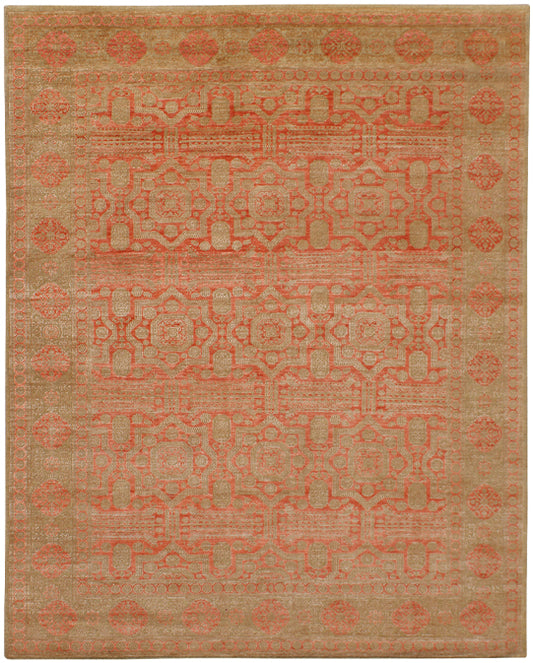 Hands DL 798 Red & Beige Luxury Carpet - Wool & Botanical Silk, Hand Knotted (9' x 12')