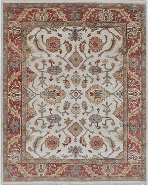 Hands P 4037 Beige Red Luxury Carpet - 100% Wool, Hand Knotted (8' x 10')