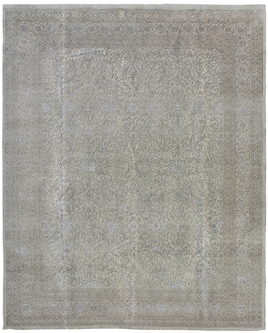 Hands P 3350 Silver Beige Luxury Carpet - Wool & Botanical Silk, Hand Knotted (12' x 15')