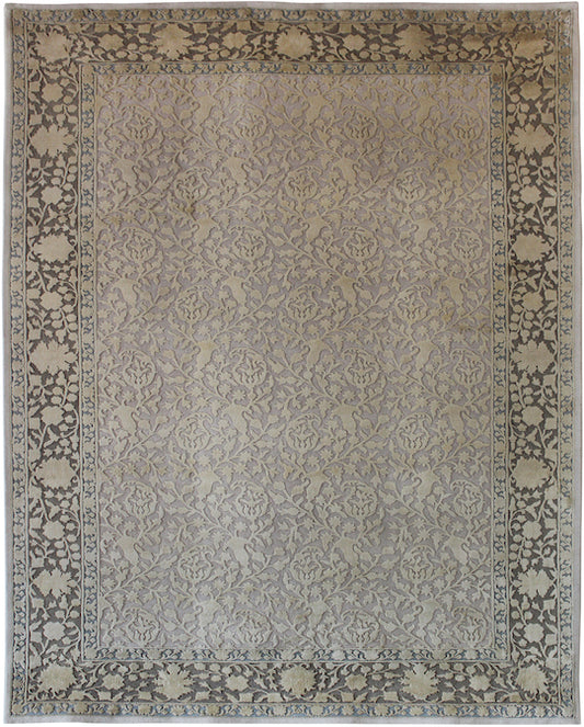 Hands P 36831 Beige Grey Luxury Carpet - Wool & Botanical Silk, Hand Knotted (6' x 9')