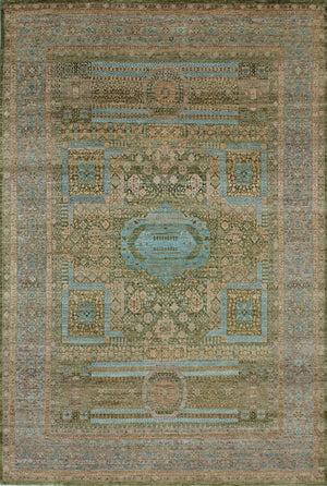 Hands P 4770 Greige Green Luxury Carpet - Wool & Bamboo Silk, Hand Knotted (9' x 12')